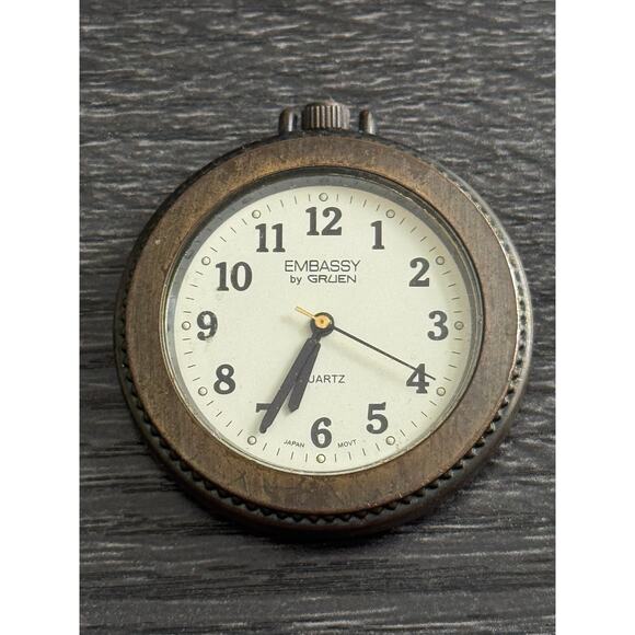 Embassy By Gruen Quartz Pocket Water Stainless Steel Back UNtested Open Face - Picture 1 of 4